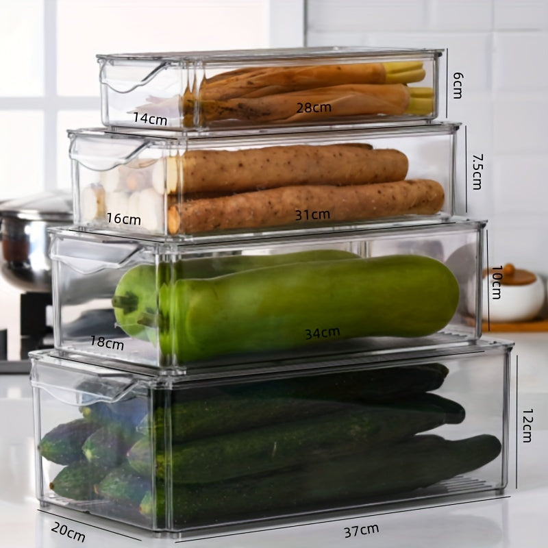 4pcs Set PET Refrigerator Storage Boxes Stackable Transparent Fresh Keeping Box