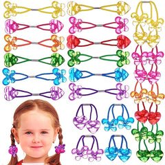 Double Flower Bow Heart Headbands Ponytail Holders for Girls