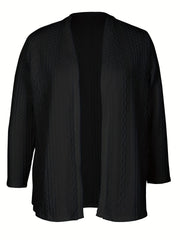 Solid Cable Knit Long Sleeve Open Front Warm Cardigan
