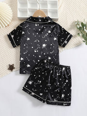 Girls Star Print Satin Pajama Set