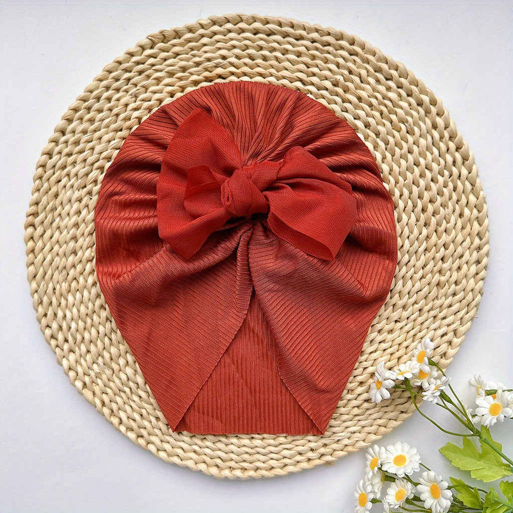 Soft Elastic Flower Baby Hat With Bow for Girl