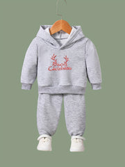 Girls Boys 2pcs Christmas Hooded Pullover Pants Set for Sports Spring Fall