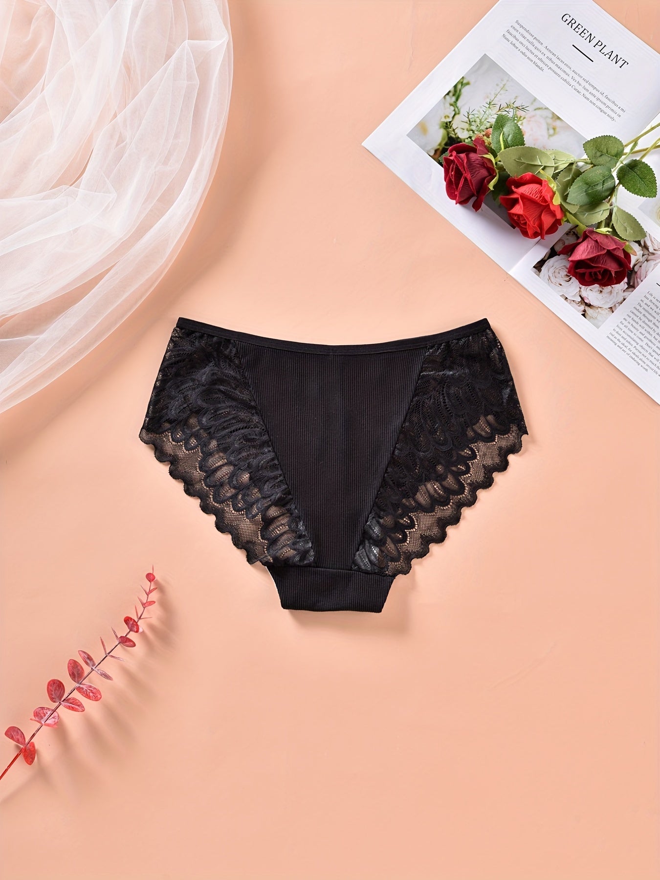 3 Pack Plus Size Lace Trim Briefs Set Dandelion Print High Stretch Underwear