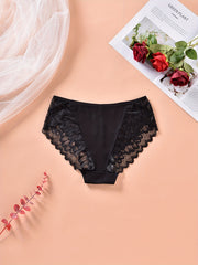 3 Pack Plus Size Lace Trim Briefs Set Dandelion Print High Stretch Underwear