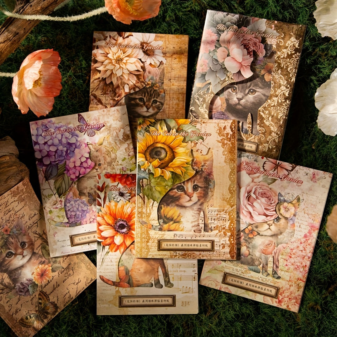 30pcs Cat Collage Paper Pack Garden Cat Series Floral Decoration
