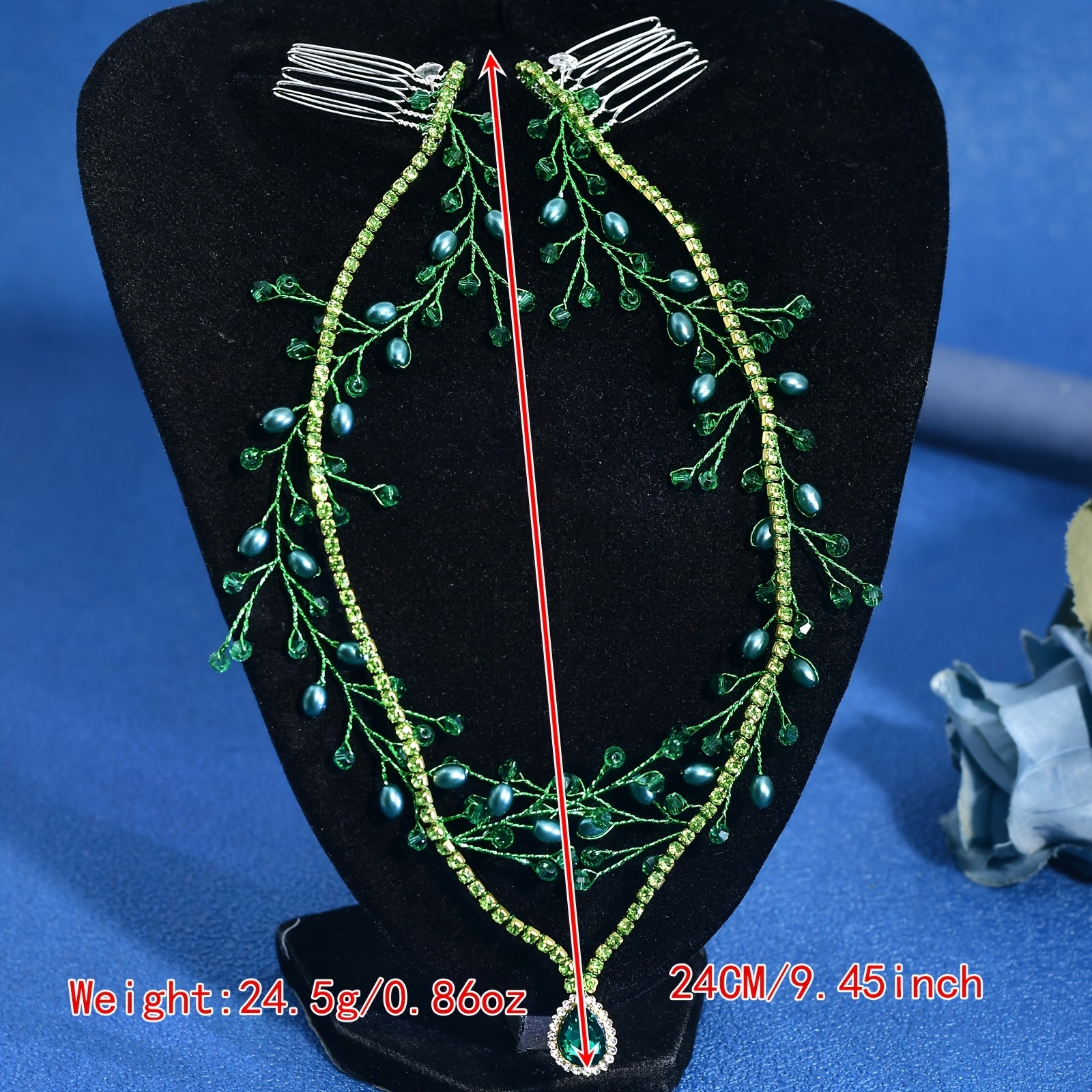 Bohemian Bridal Headpiece Green Gemstones Wedding Party Hair Accessory