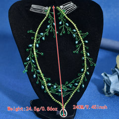 Bohemian Bridal Headpiece Green Gemstones Wedding Party Hair Accessory