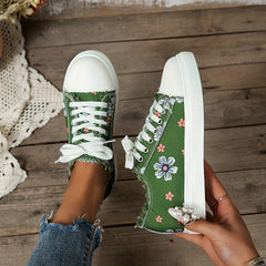 Floral Printed Canvas Lace Up Low Top Sneakers for Women