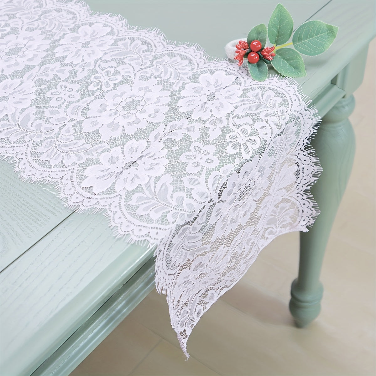Lace Table Runner Polyester Flower Scalloped Edge Home Holiday Decoration