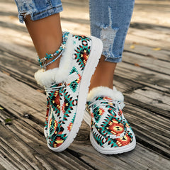 Geometric Print Faux Fur Lined Flat Lightweight Comfortable Skate Shoes