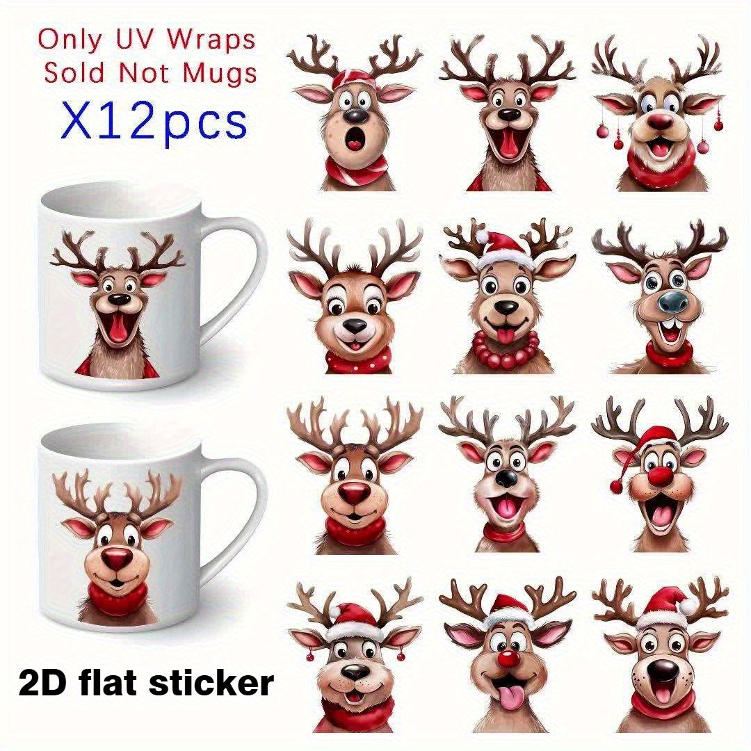 12pcs Christmas Deer Cartoon Vinyl Stickers for Cup Laptop Helmet DIY
