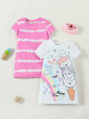 Toddler Girls Cat Graphic Cotton T-Shirt Dress Set