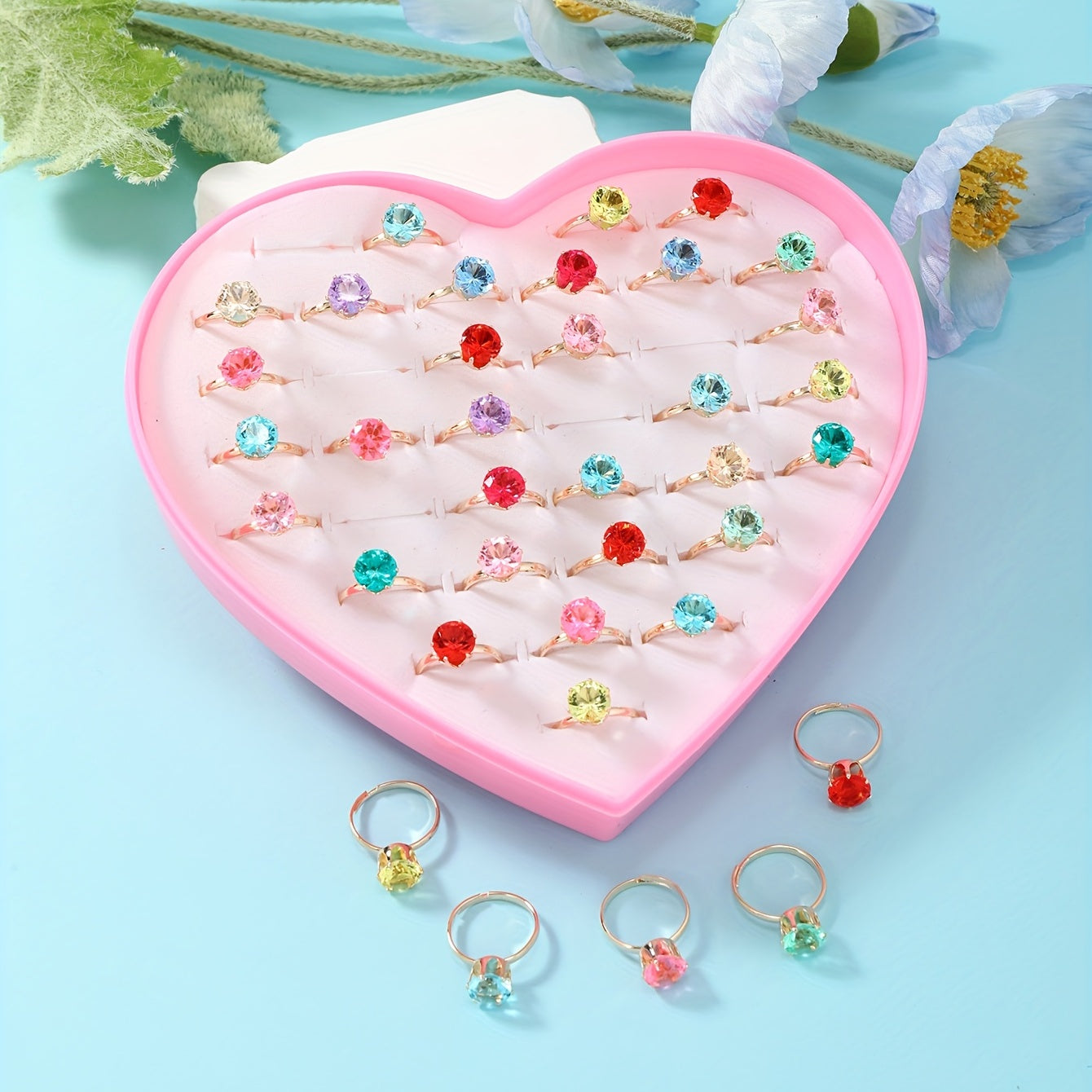 36pcs Girls Colorful Rings Kids Accessories Set