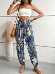 Paisley Print Stirred Waist Carrot Pants Baggy Pants