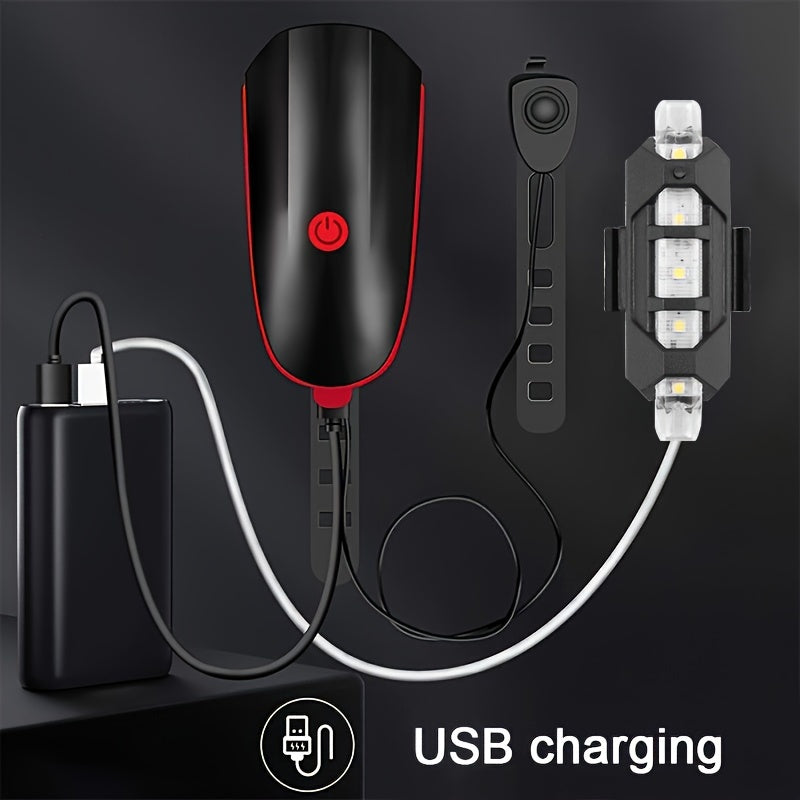 Waterproof USB Rechargeable Bike Lights LED Headlight Horn Bell Front Back Light
