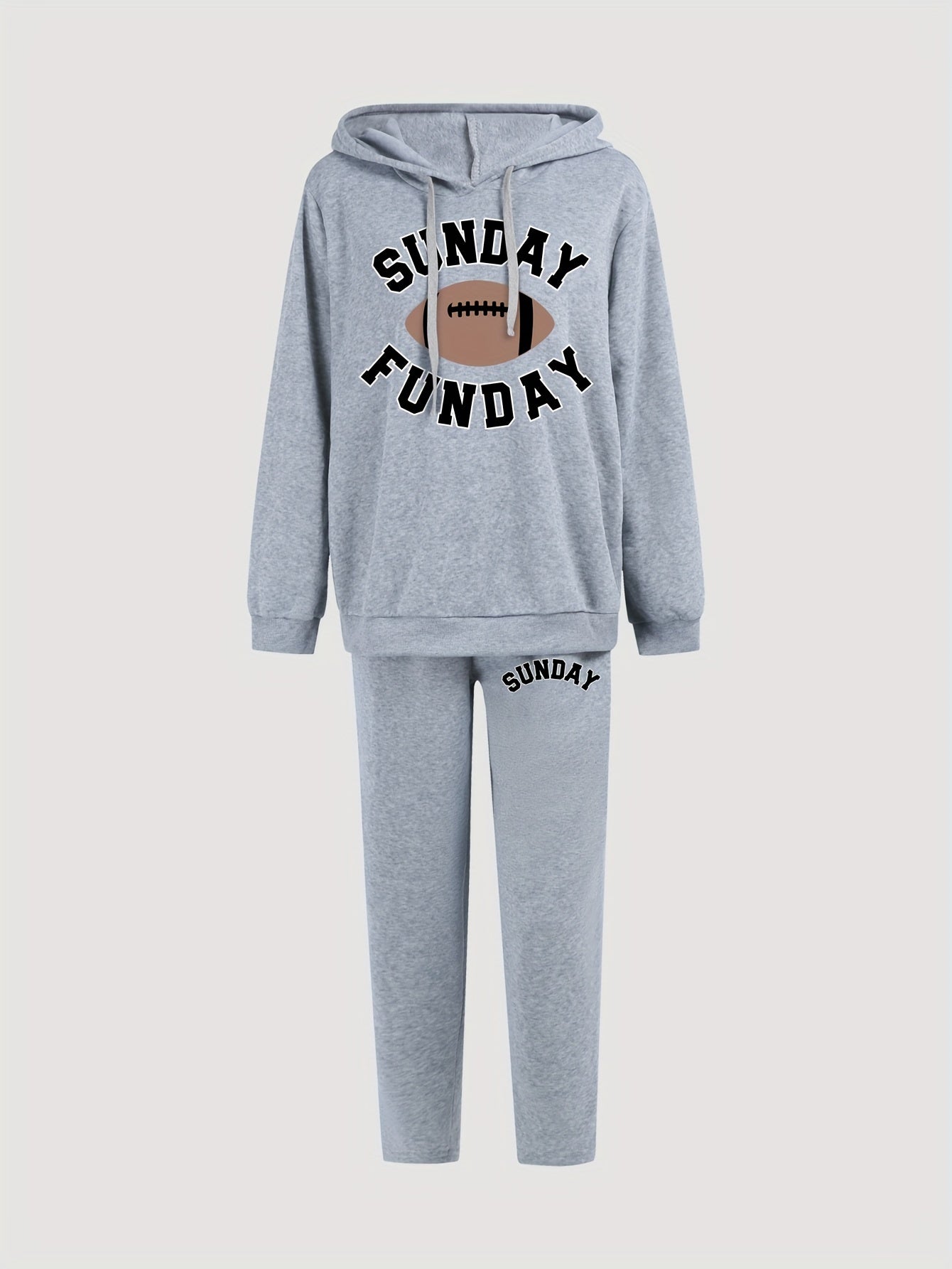Rugby & Letter Print Hoodie & Sweatpants Outfits Two Piece Set