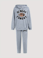 Rugby & Letter Print Hoodie & Sweatpants Outfits Two Piece Set