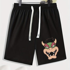 Cartoon Bull Print Men's Loose Drawstring Shorts