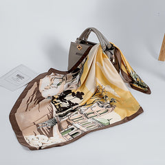 Yellow Square Scarf Classic Print Windproo...