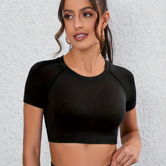 Women's Fitness Short Sleeve Athletic T Shirt Slim Fit Stretch Crop Top