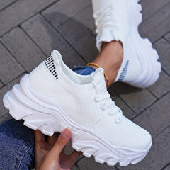 Women's Knit Platform Sneakers Lace Up Outdoor Shoes Lightweight Running Shoes