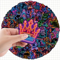 50pcs Retro Neon Ocean Animal Crown Stickers Waterproof DIY Decor