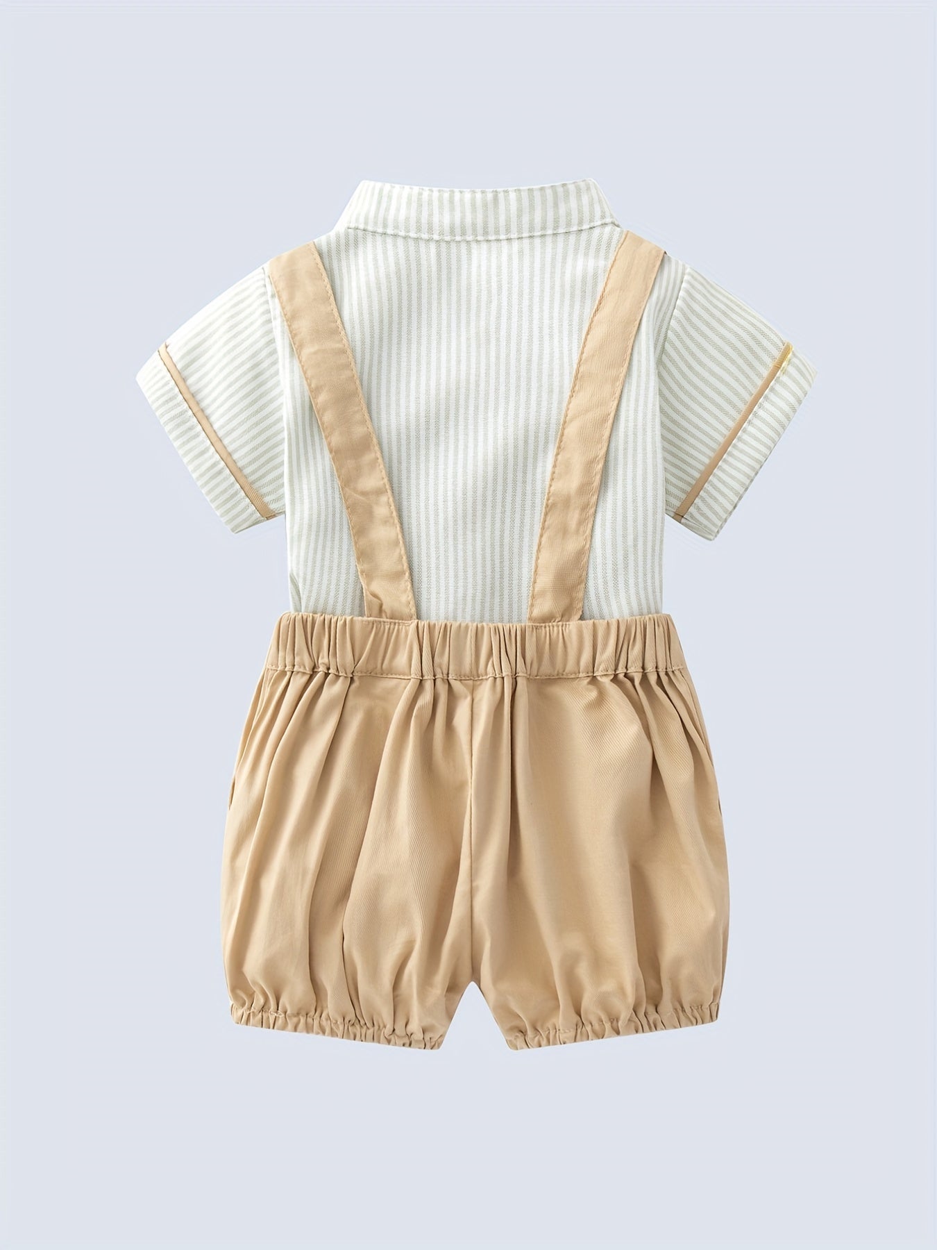 2pcs Baby Boys Striped Shirt & Suspender Shorts Set Gentleman Clothes