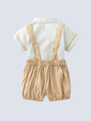 2pcs Baby Boys Striped Shirt & Suspender Shorts Set Gentleman Clothes