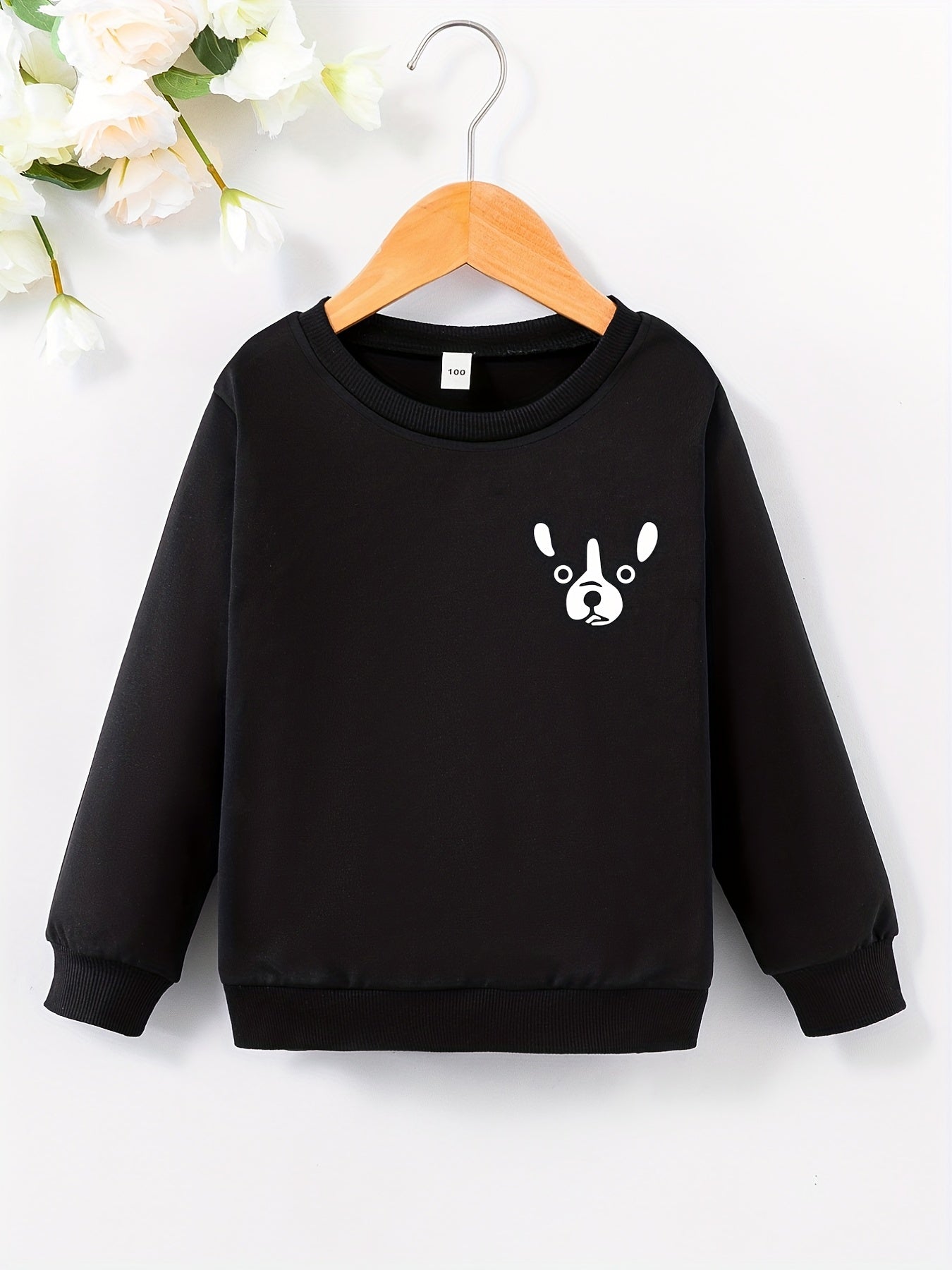 Girls' Dog Face Print Crew Neck Pullovers Sweatshirt Tops