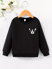 Girls' Dog Face Print Crew Neck Pullovers Sweatshirt Tops