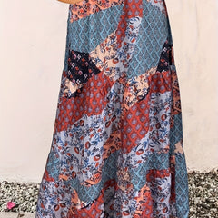 Boho Skirt Women's Plus Floral Print Pleated Maxi Skirt