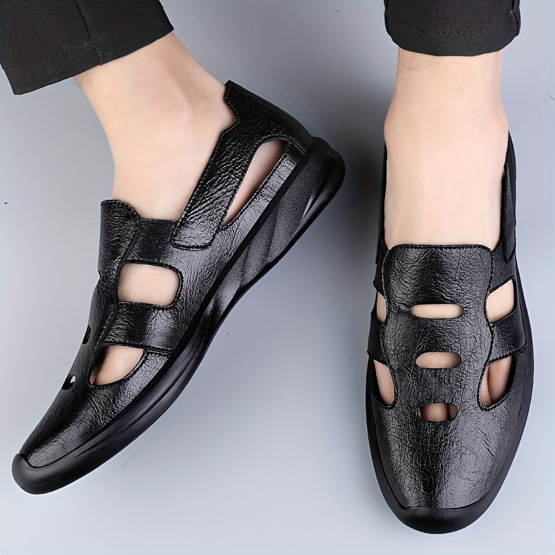 Men's No Tie Slip On Leather Sandals Smart Casual Walking Shoes