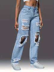 Distressed Boyfriend Style Wide Legs Women's Jeans