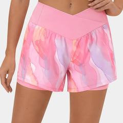 Tie Dye High Waist Gym Shorts With Pockets
