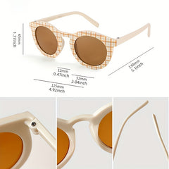 Girl's Checker Panel Round Sunglasses UV 400