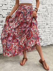Paisley Print Shirred Waist Skirt for Women