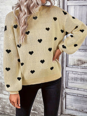 Heart Print Round Neck Sweater