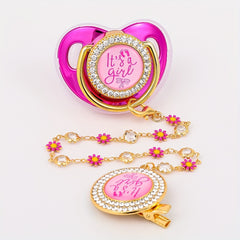 Pink Baby Pacifier with Chain Clip for Girls