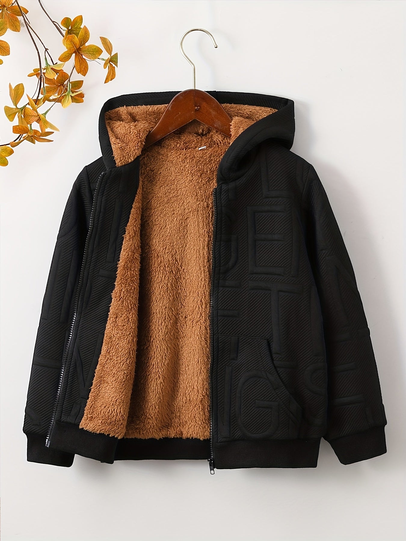 Boys Casual Textured Hooded Zip Up Jacket