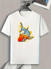 Burning Shark Print Men's Graphic T-Shirt for Summer