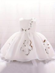 Baby Girl 1st Birthday Puffy Dress with Flower Decors