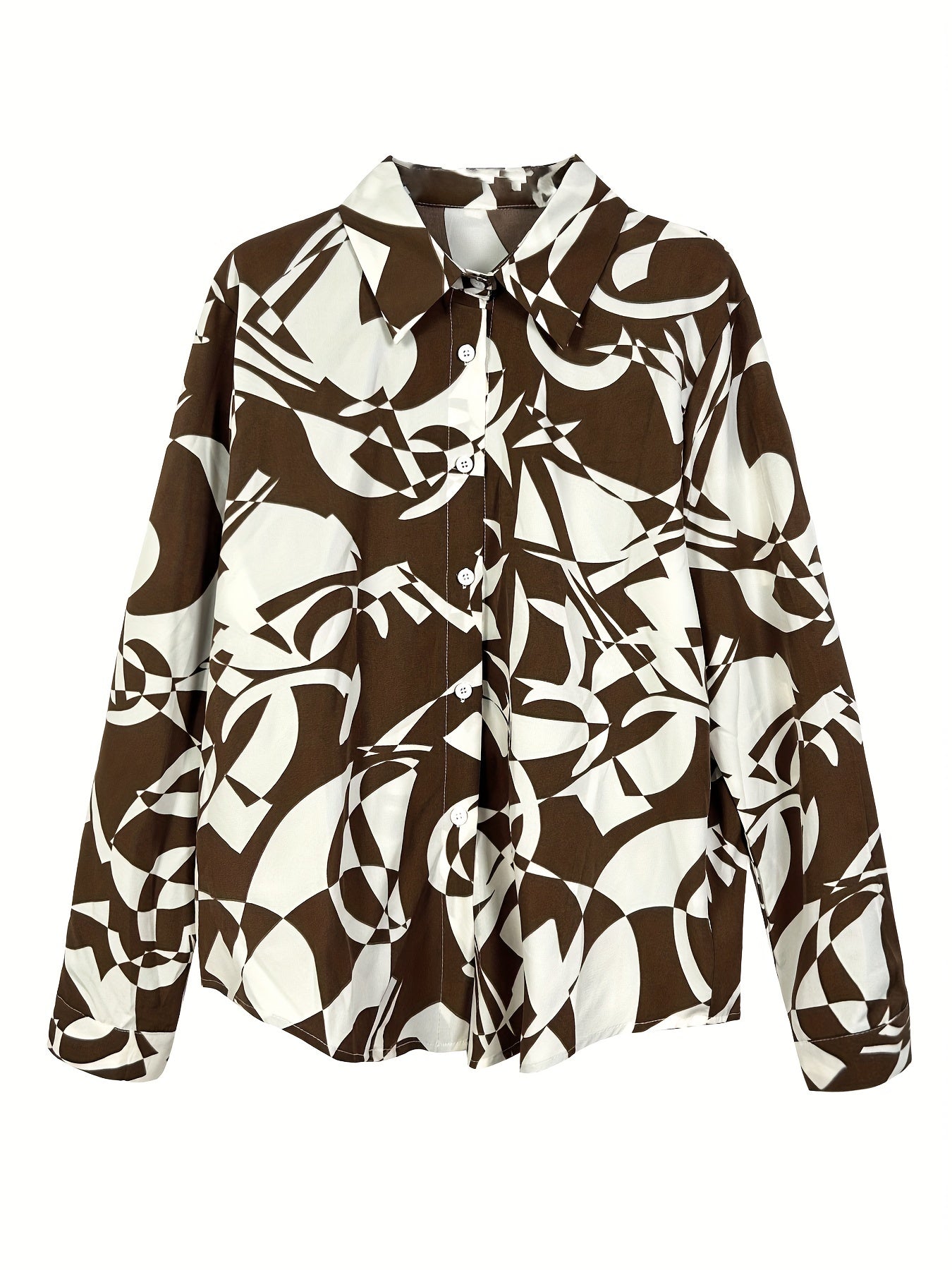Print Long Sleeve Button-Up Collar Blouse