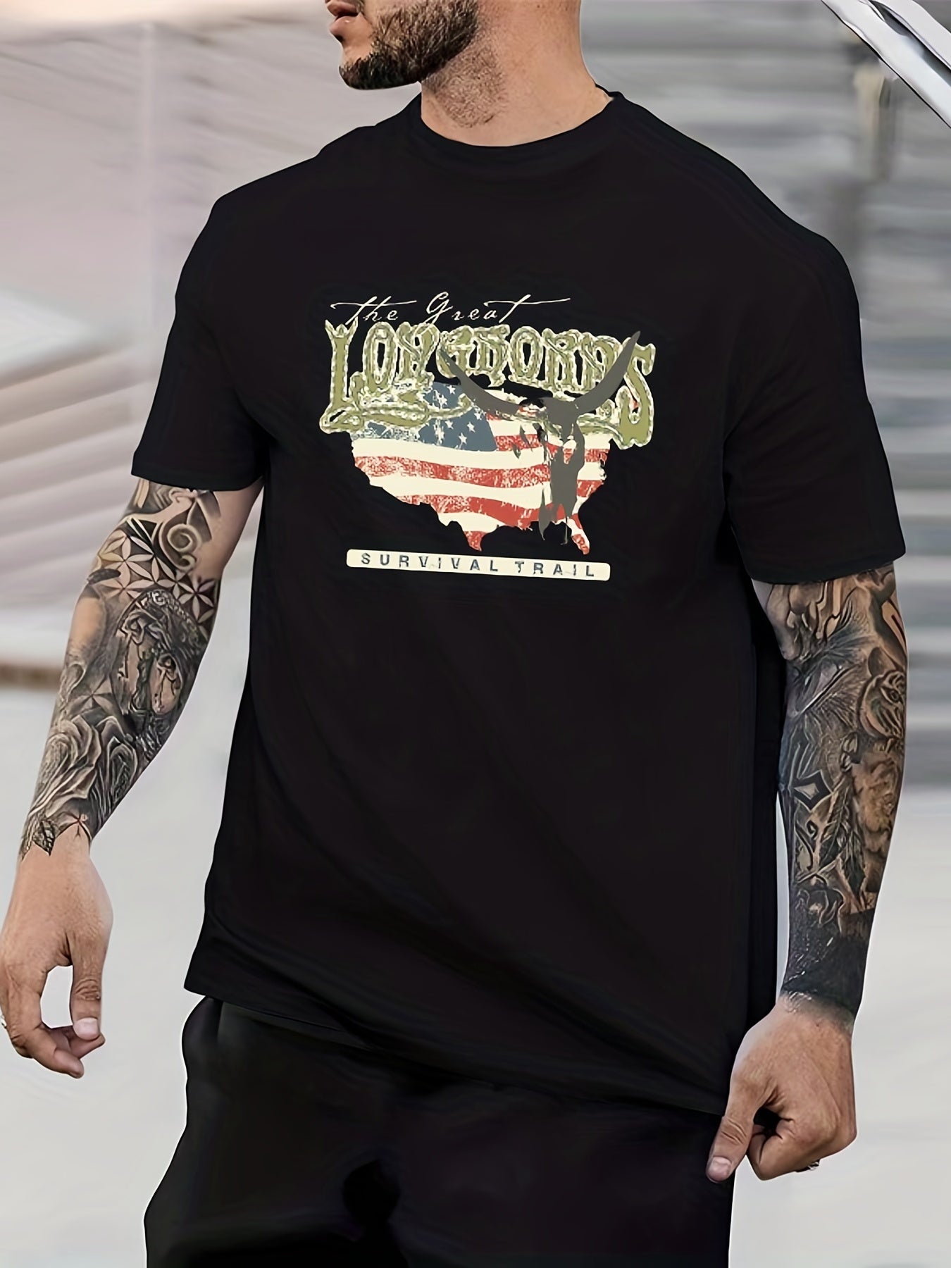 Retro Print Men's Graphic Crew Neck Tee Casual Comfy Tshirt