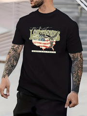Retro Print Men's Graphic Crew Neck Tee Casual Comfy Tshirt