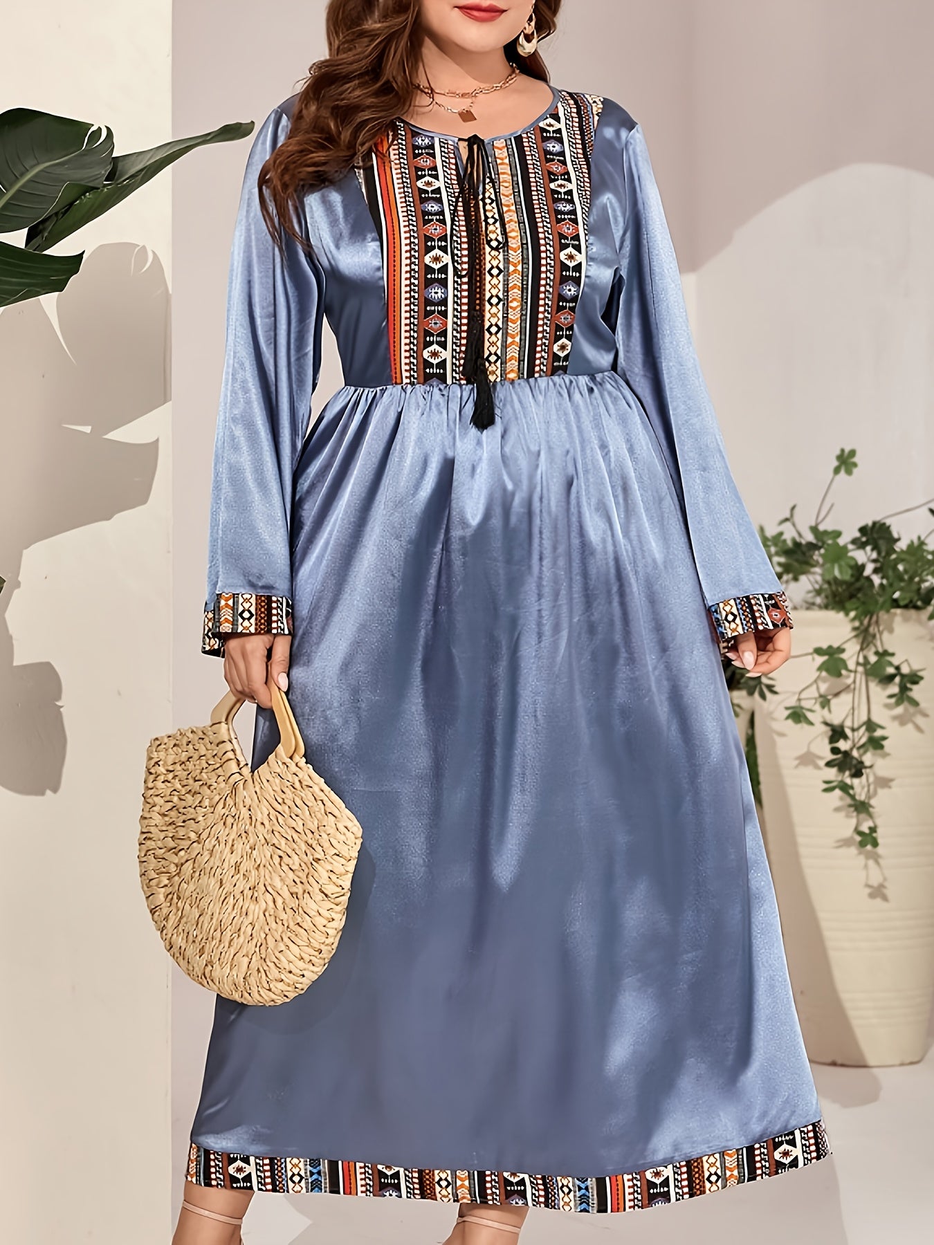 Abaya Dress Women's Plus Geometric Print Maxi Jalabiya Dress