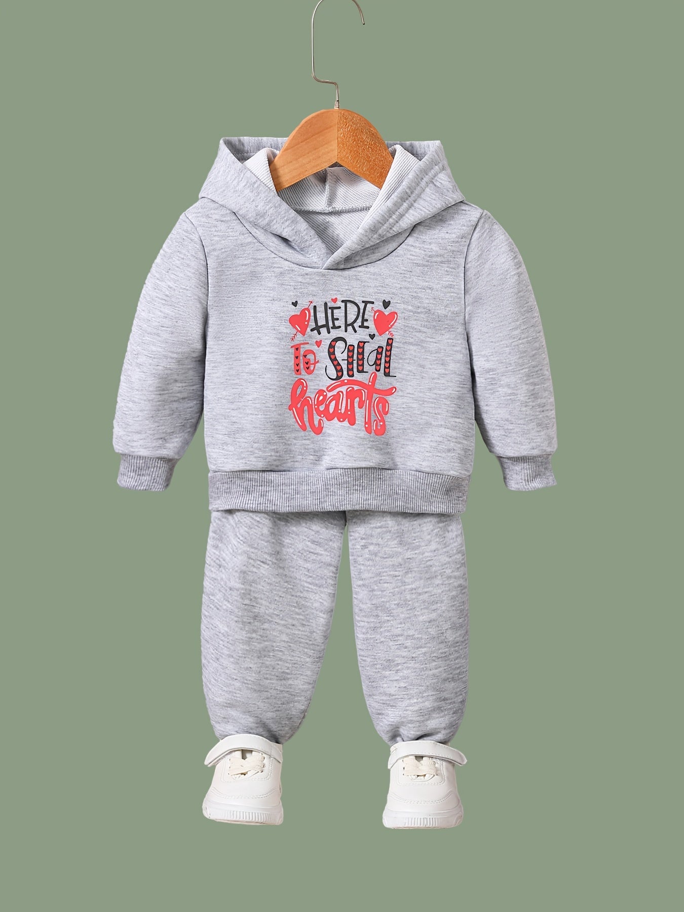 2pcs Heart Steal Graphic Hoodies Pants Set Spring Sports Gift Girls