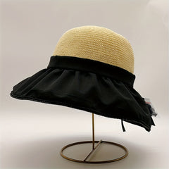 Double Stitching Sun Hat Hollow Out Breathable Bucket Hats Wide Brim Travel