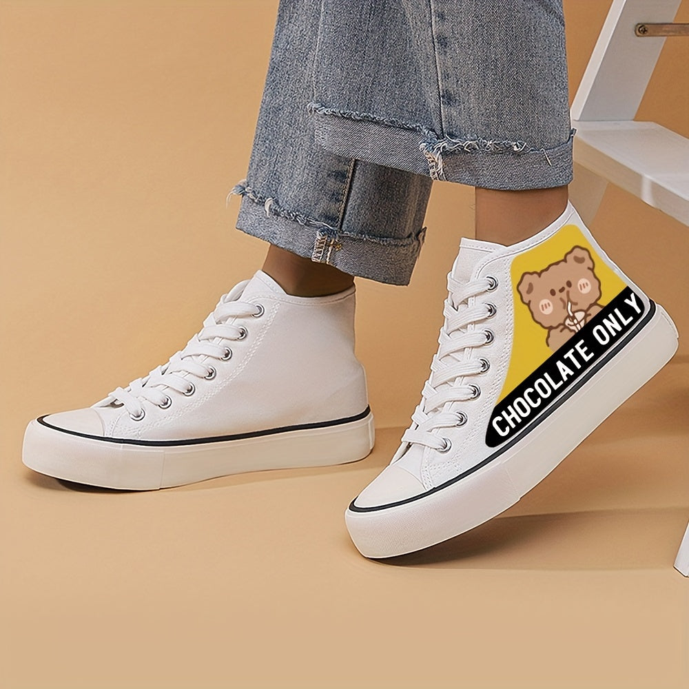Chocolate Bear Print High Top Canvas Sneakers