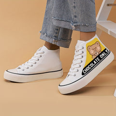 Chocolate Bear Print High Top Canvas Sneakers