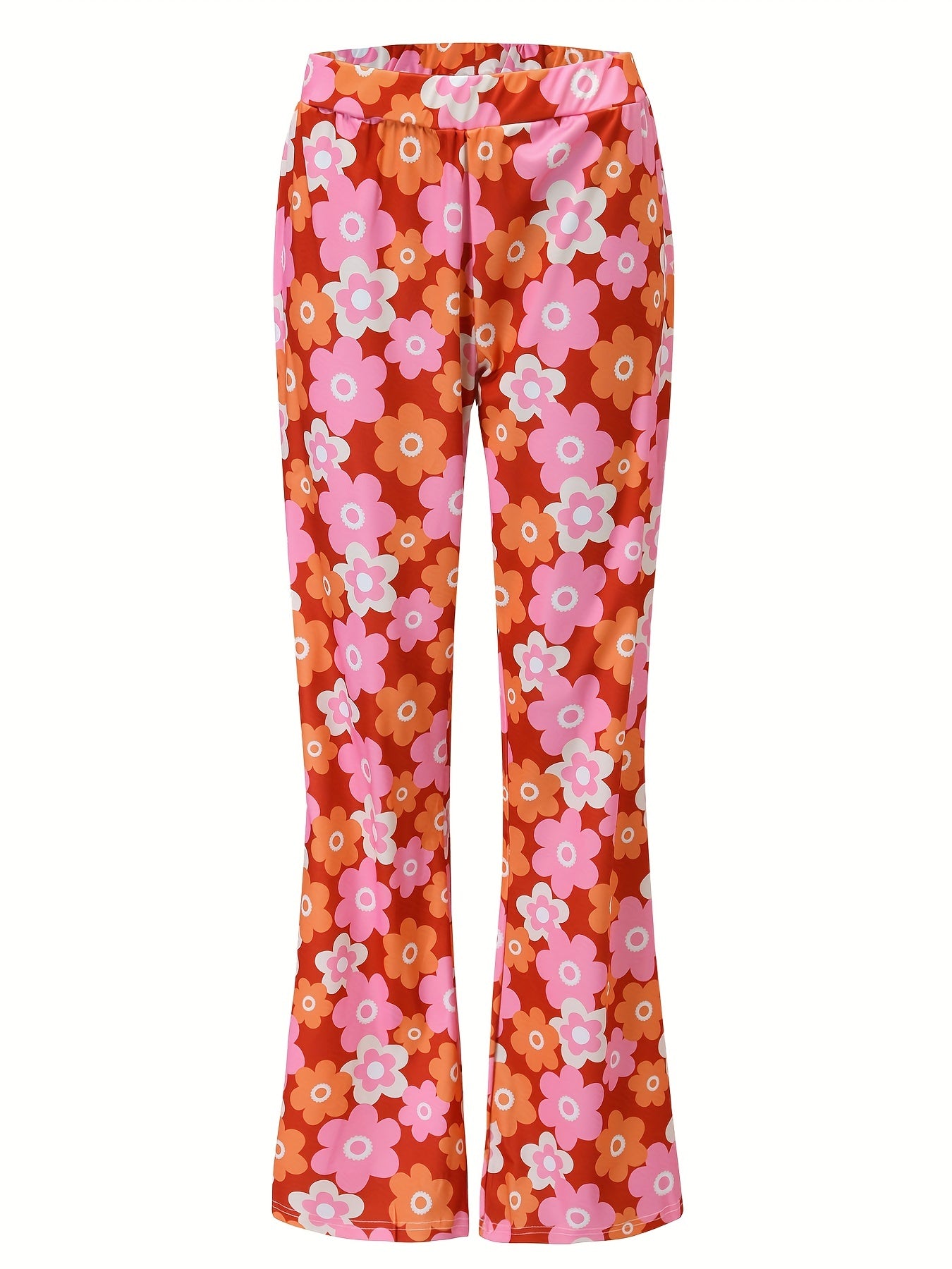 Floral Print High Waist Flare Leg Pants Elastic Waist Pants